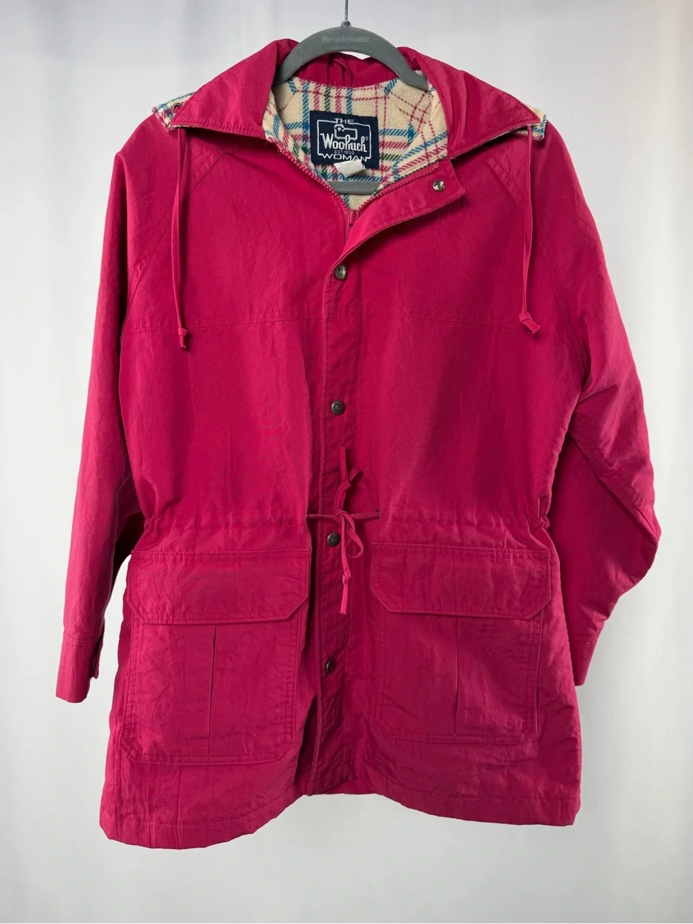 Vintage Woolrich Plaid Wool Lined Hooded Utility Jacket in Magenta Size Small‎
